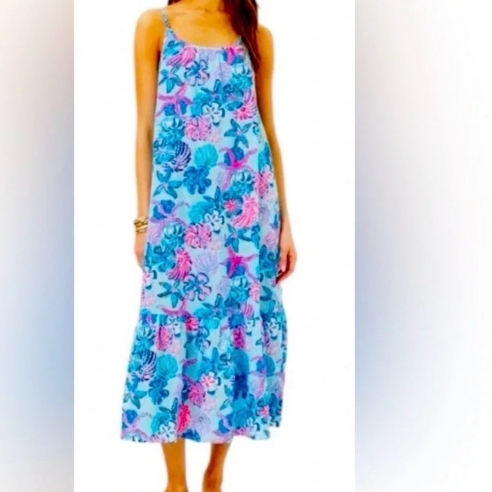 Lilly Pulitzer Blue Multi Floral Linen Dress